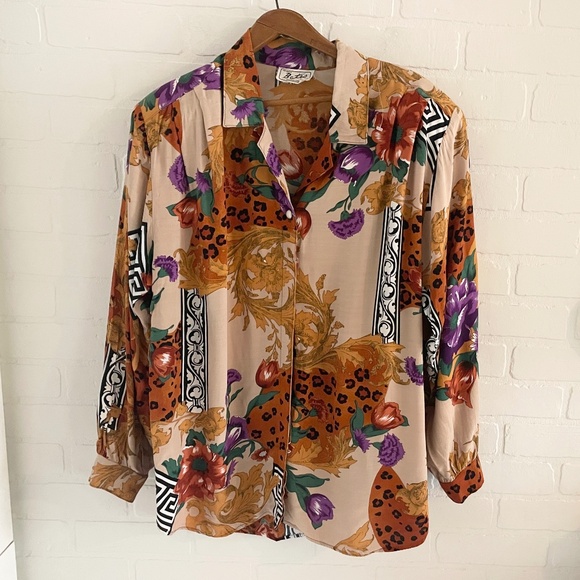 Insanely good Vintage Blouse Mixed print Floral Scarf Animal Mobwife Sz 20 - Picture 1 of 14